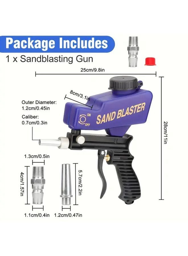 Blue Portable Sandblaster Gun 600cc Capacity Paint Rust Removal Adjustable Gravity Feed Air Sander - Image 2